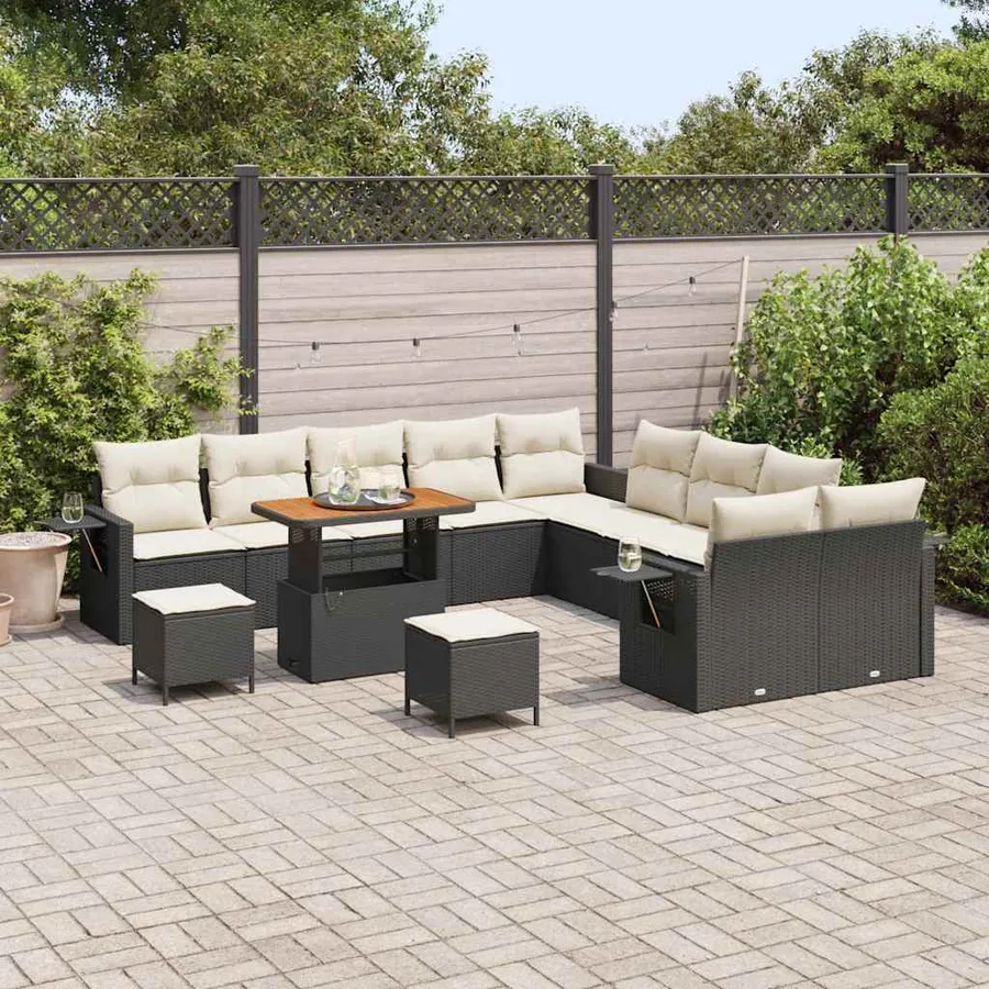 Ensemble de canapé de jardin 13 pcs Noir polyrotin - 3