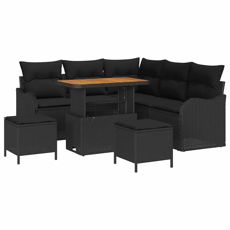 Ensemble de canapé de jardin avec coussin 8 pcs Noir polyrotin - 2