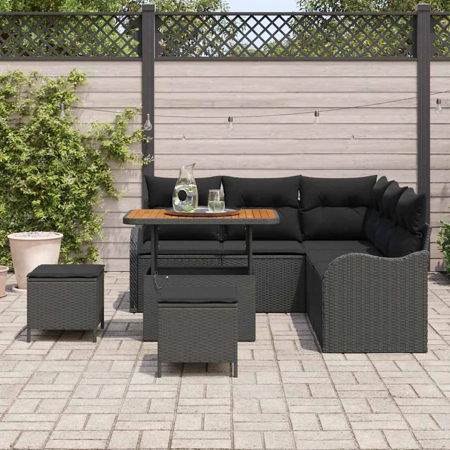 Ensemble de canapé de jardin avec coussin 8 pcs Noir polyrotin - 3
