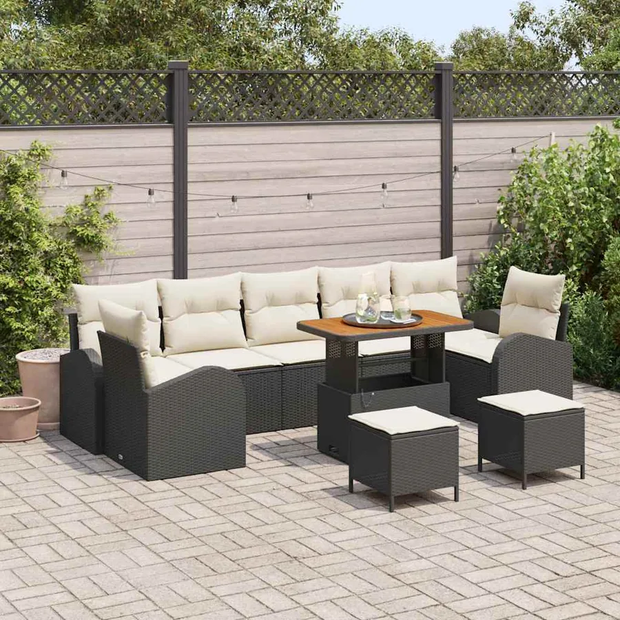 Ensemble de canapé de jardin avec coussin 10 pcs Noir polyrotin