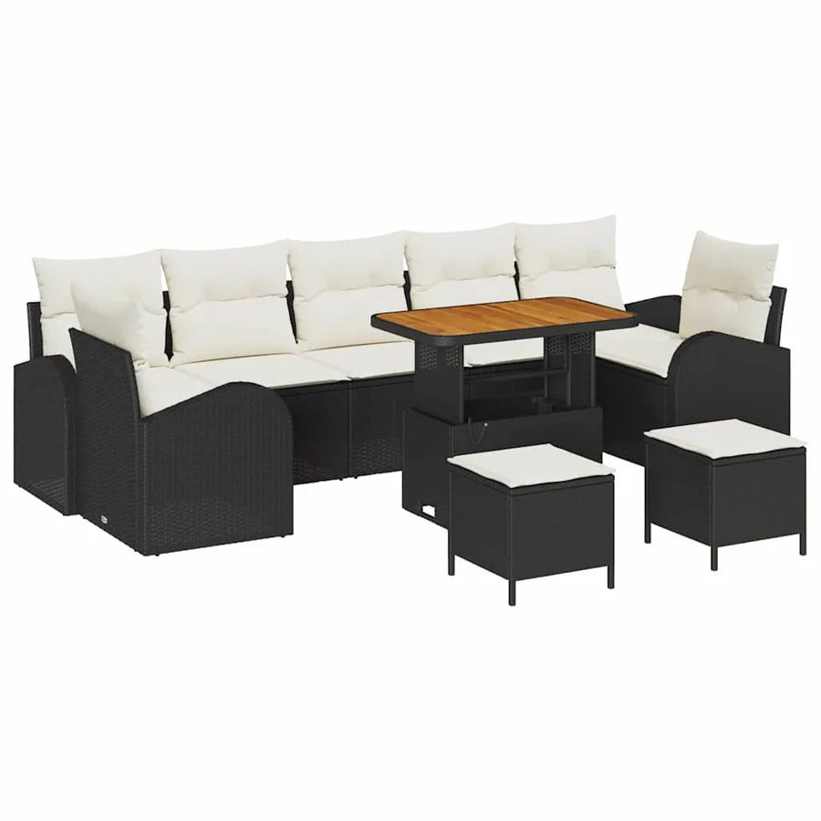 Ensemble de canapé de jardin avec coussin 10 pcs Noir polyrotin - 2