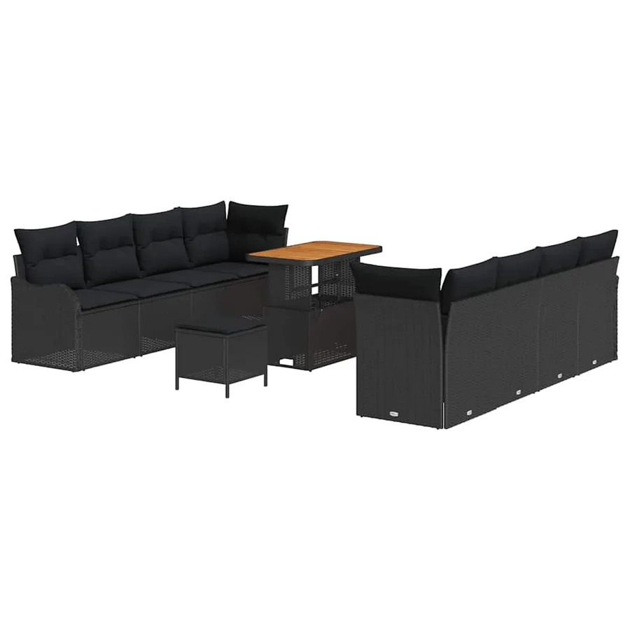Ensemble de canapé de jardin avec coussin 11 pcs Noir polyrotin - 2
