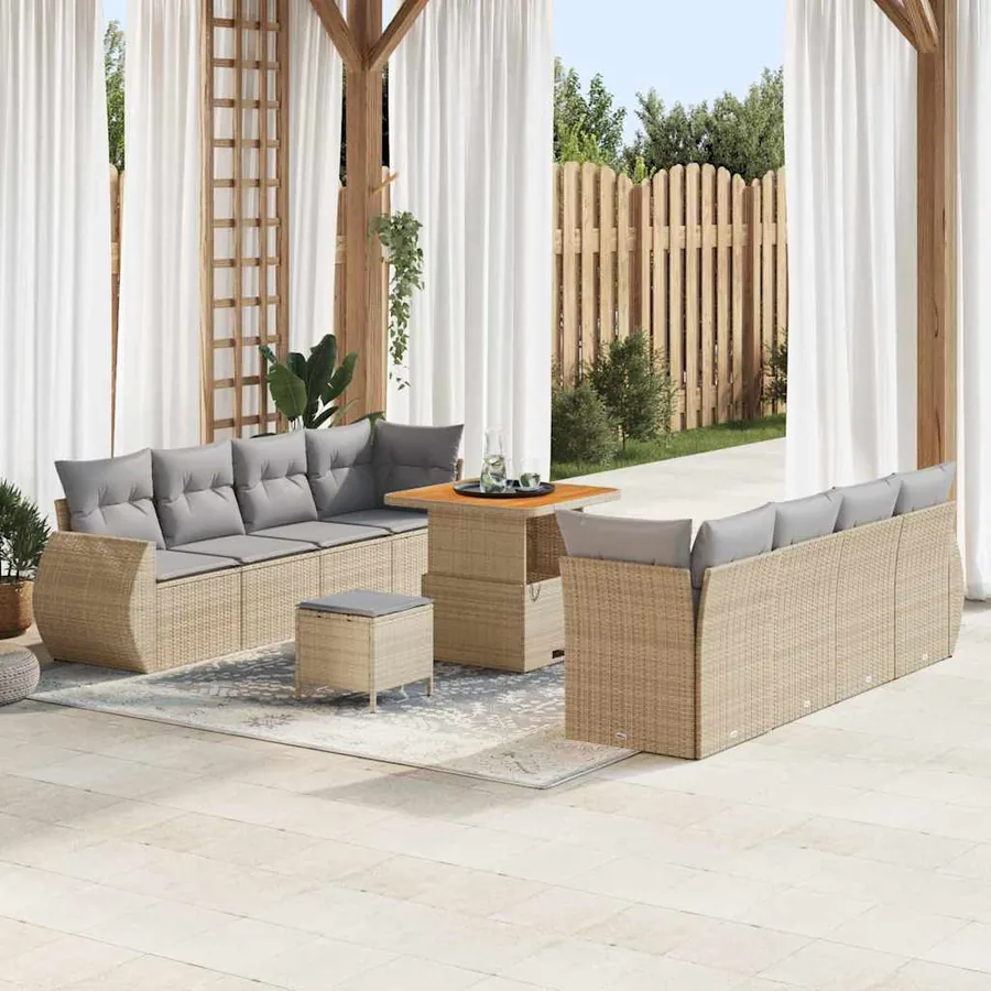 Ensemble de canapé de jardin 11 pcs Beige polyrotin