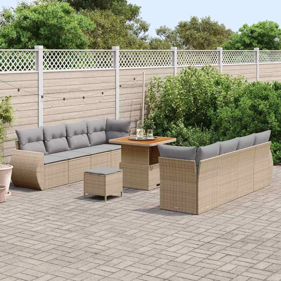 Ensemble de canapé de jardin 11 pcs Beige polyrotin - 3