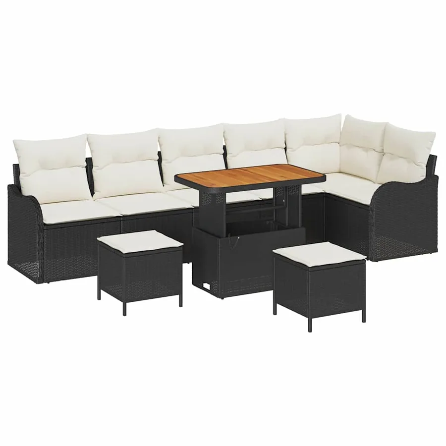 Ensemble de canapé de jardin avec coussin 9 pcs Noir polyrotin - 2