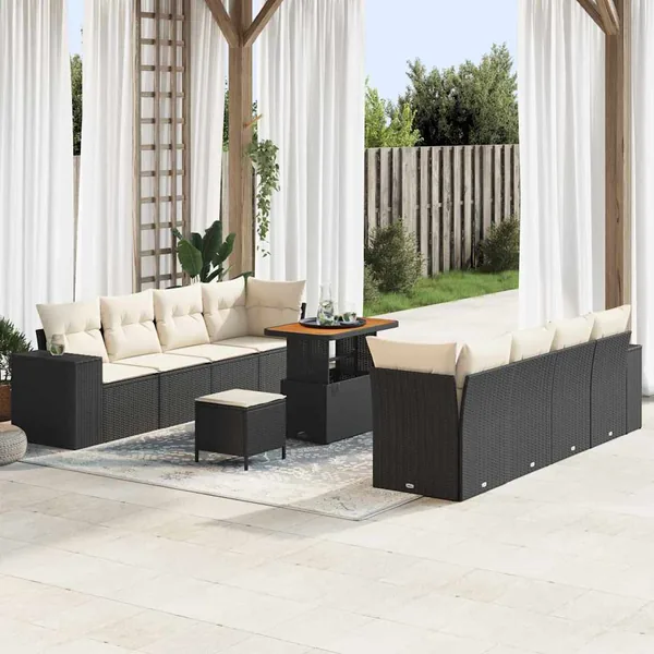 Ensemble de canapé de jardin avec coussin 11 pcs Noir polyrotin