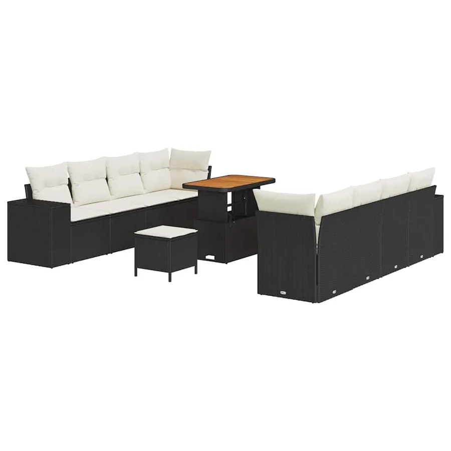 Ensemble de canapé de jardin avec coussin 11 pcs Noir polyrotin - 2