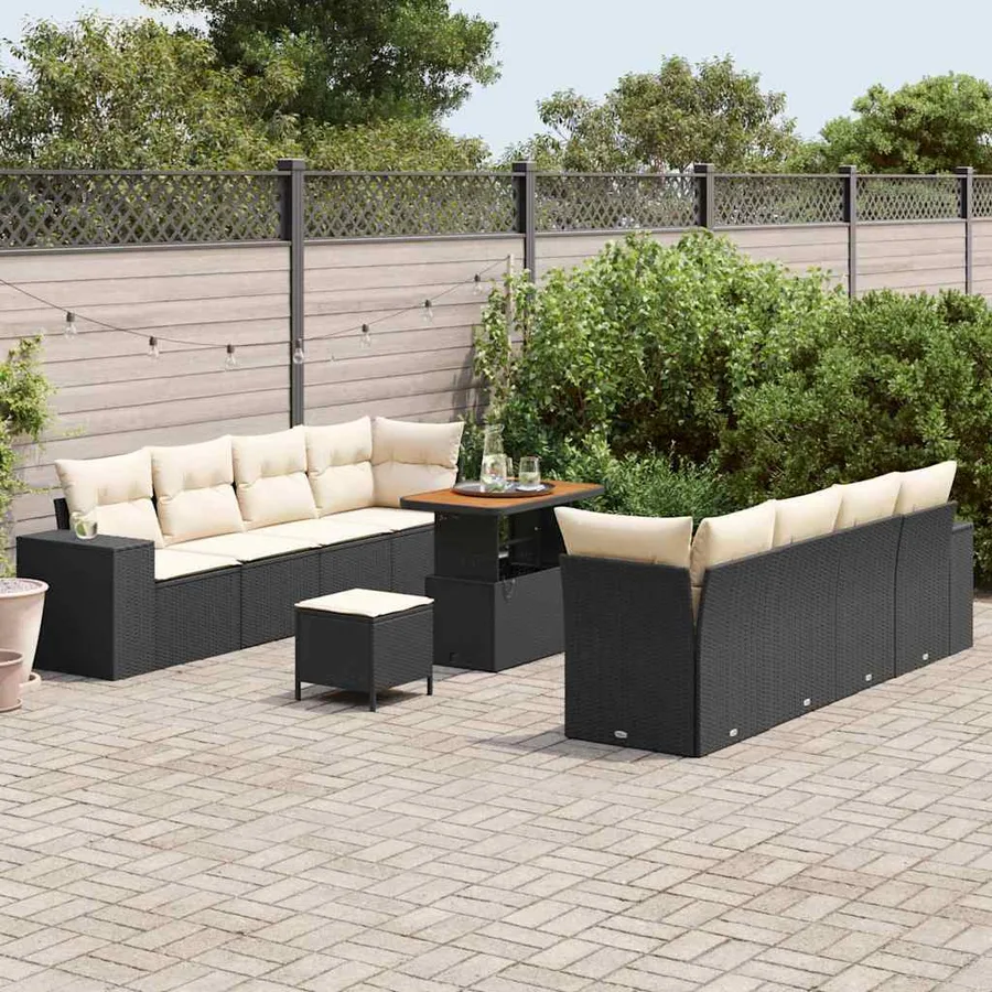Ensemble de canapé de jardin avec coussin 11 pcs Noir polyrotin - 3