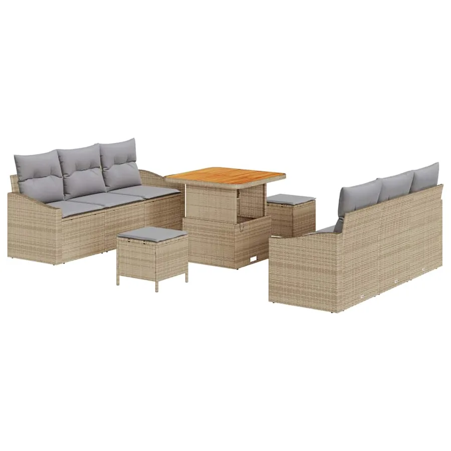Ensemble de canapé de jardin avec coussin 9 pcs Beige polyrotin - 2