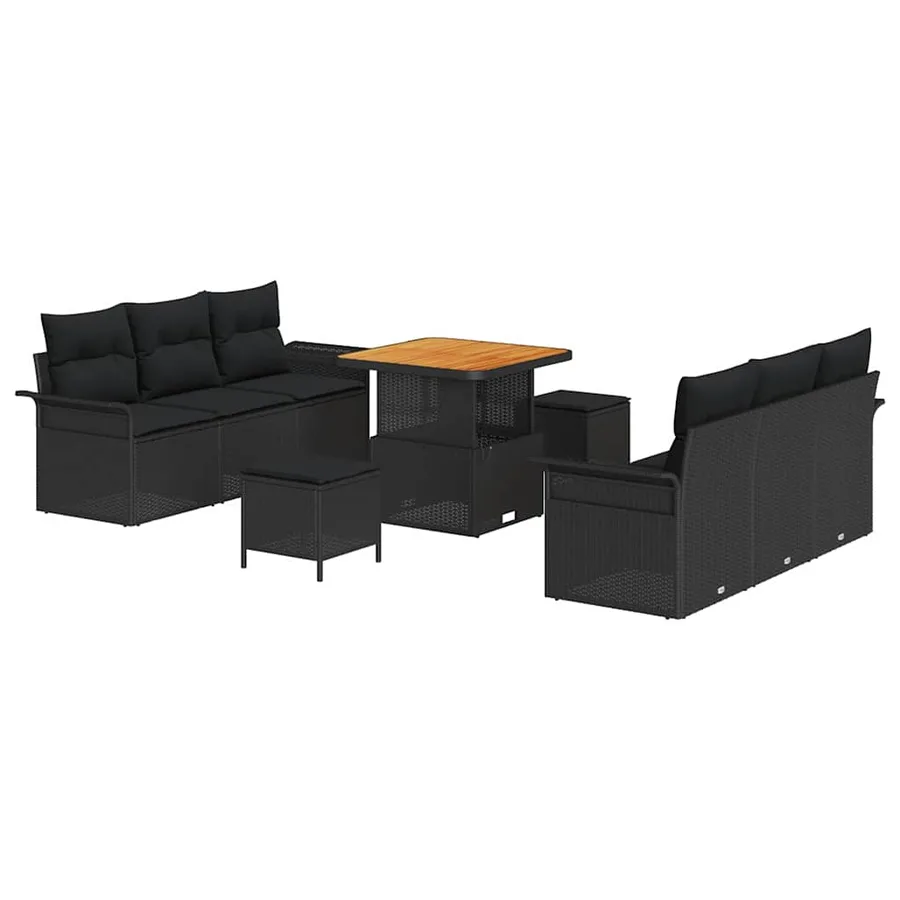 Ensemble de canapé de jardin avec coussin 9 pcs Noir polyrotin - 2