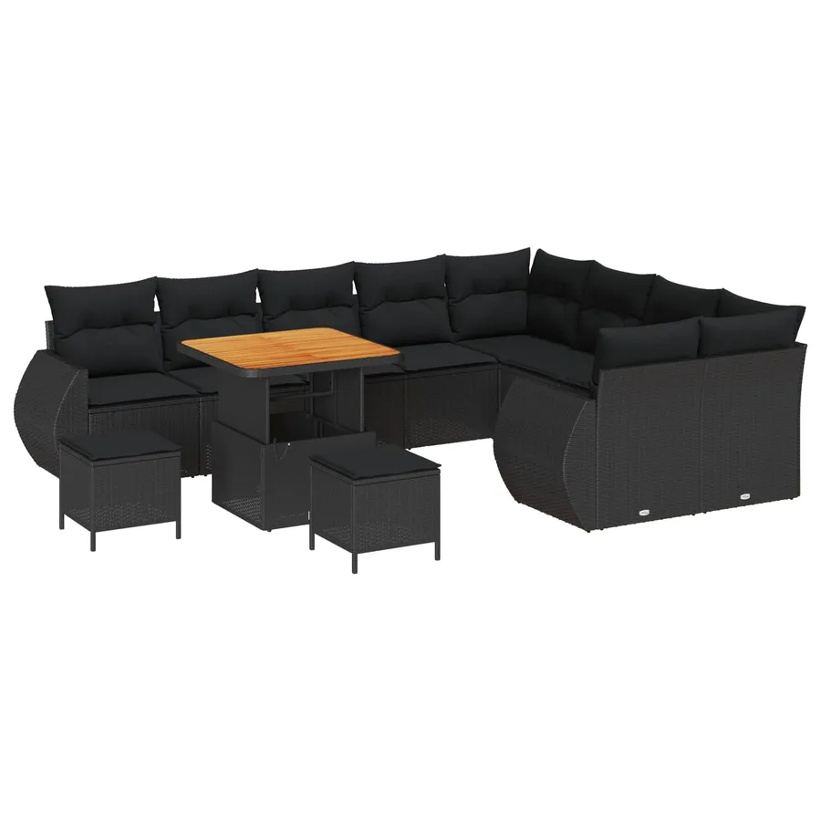 Ensemble de canapé de jardin 12 pcs Noir polyrotin - 2