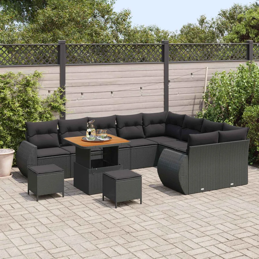 Ensemble de canapé de jardin 12 pcs Noir polyrotin - 3