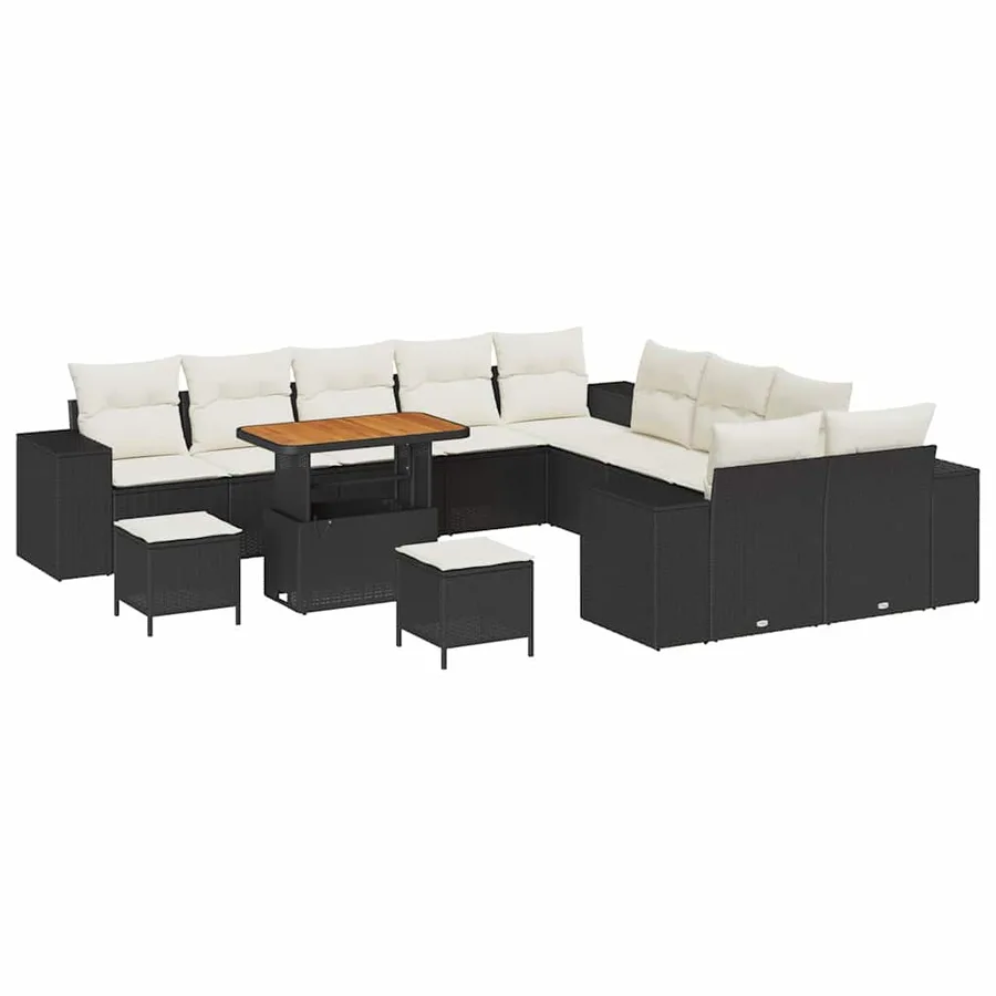 Ensemble de canapé de jardin avec coussin 13 pcs Noir polyrotin - 2