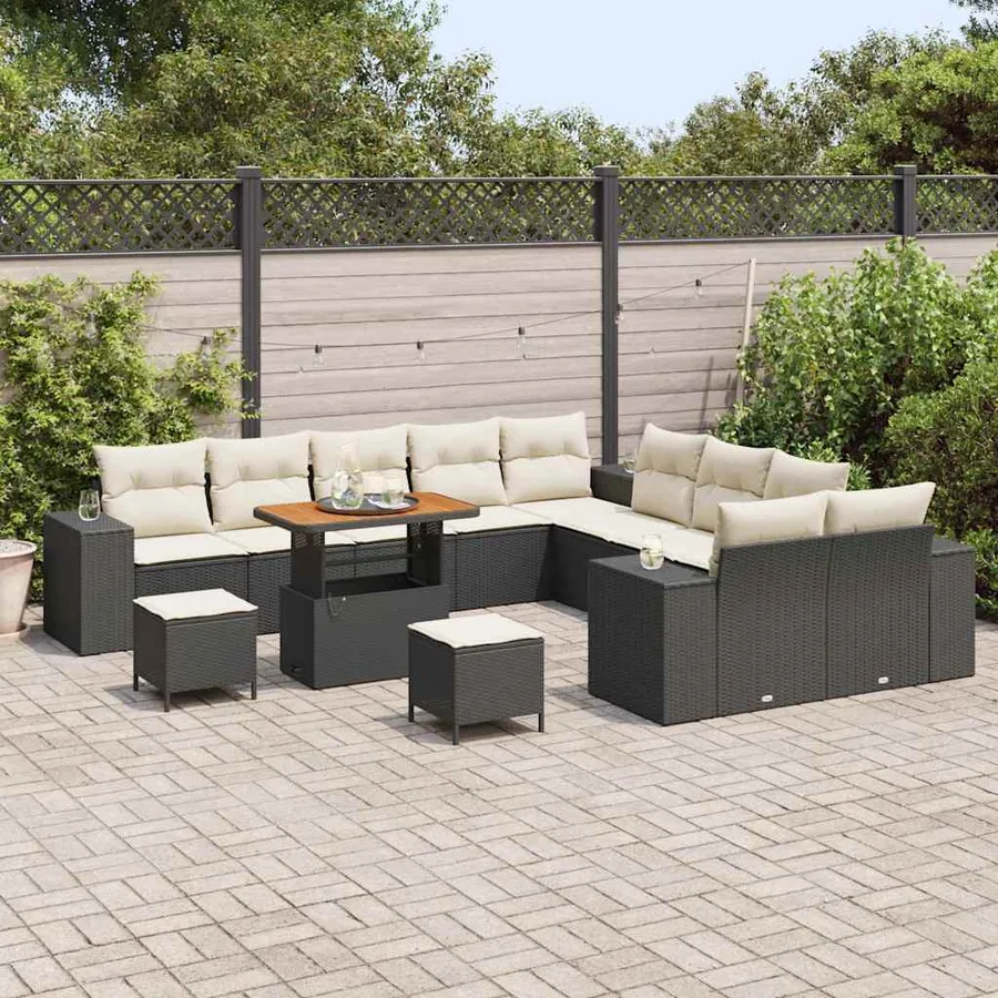 Ensemble de canapé de jardin avec coussin 13 pcs Noir polyrotin - 3