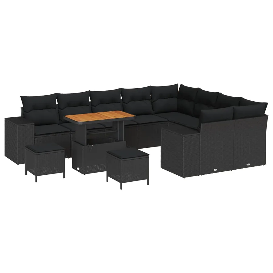 Ensemble de canapé de jardin avec coussin 12 pcs Noir polyrotin - 2