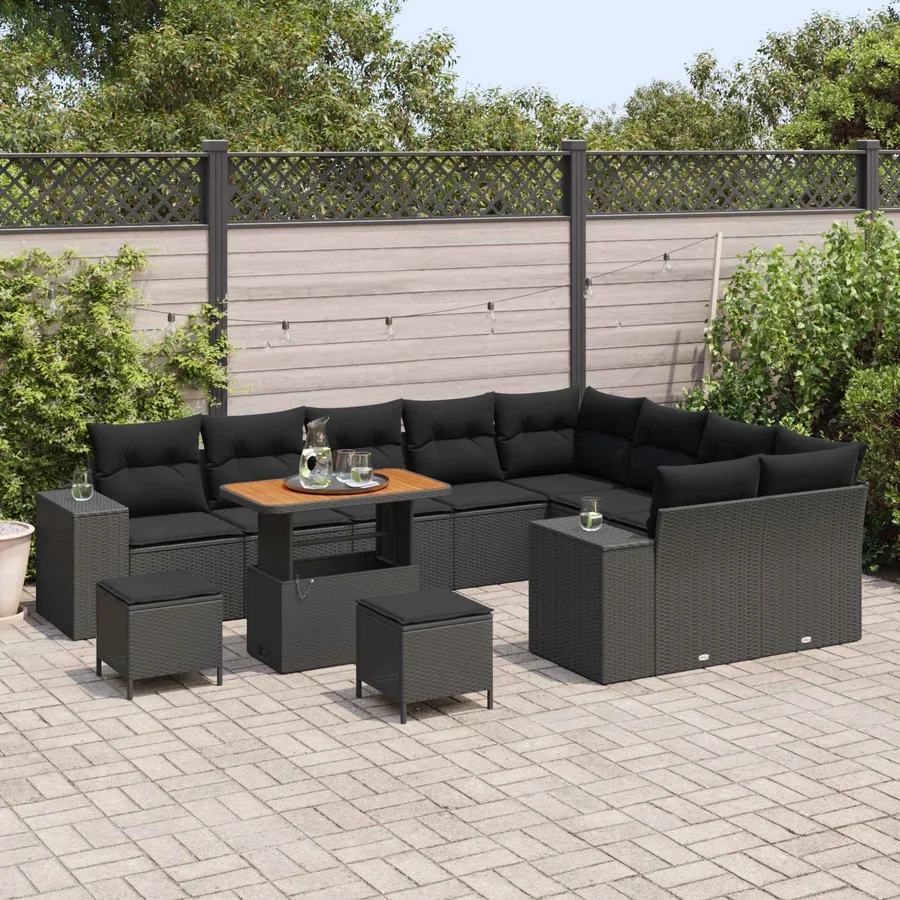 Ensemble de canapé de jardin avec coussin 12 pcs Noir polyrotin - 3