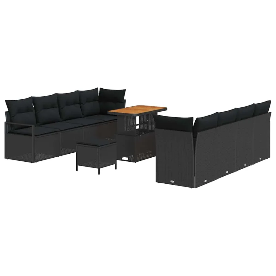 Ensemble de canapé de jardin avec coussin 11 pcs Noir polyrotin - 2