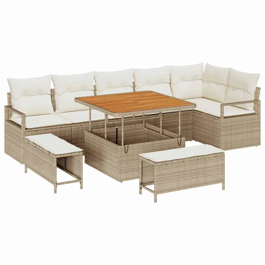 Ensemble de canapé de jardin 9 pcs Beige Poly rotin - 2