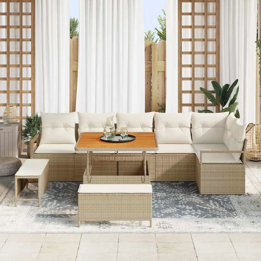 Ensemble de canapé de jardin 9 pcs Beige Poly rotin - 3