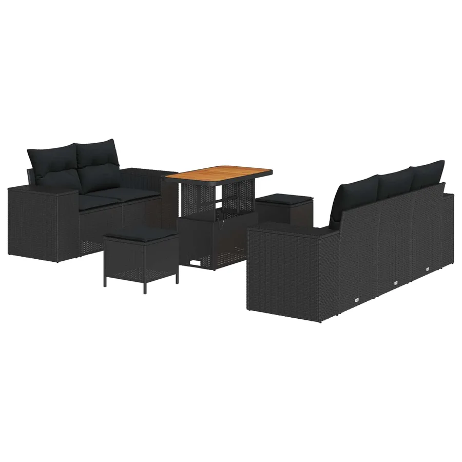 Ensemble de canapé de jardin 8 pcs Noir polyrotin - 2