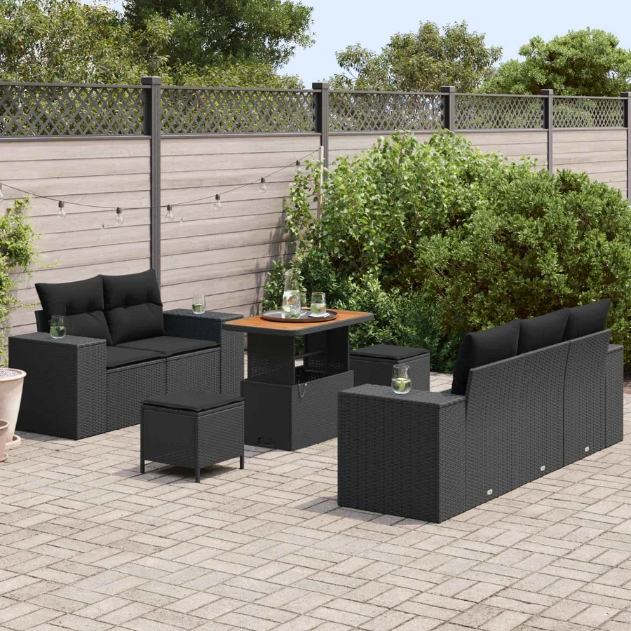 Ensemble de canapé de jardin 8 pcs Noir polyrotin - 3