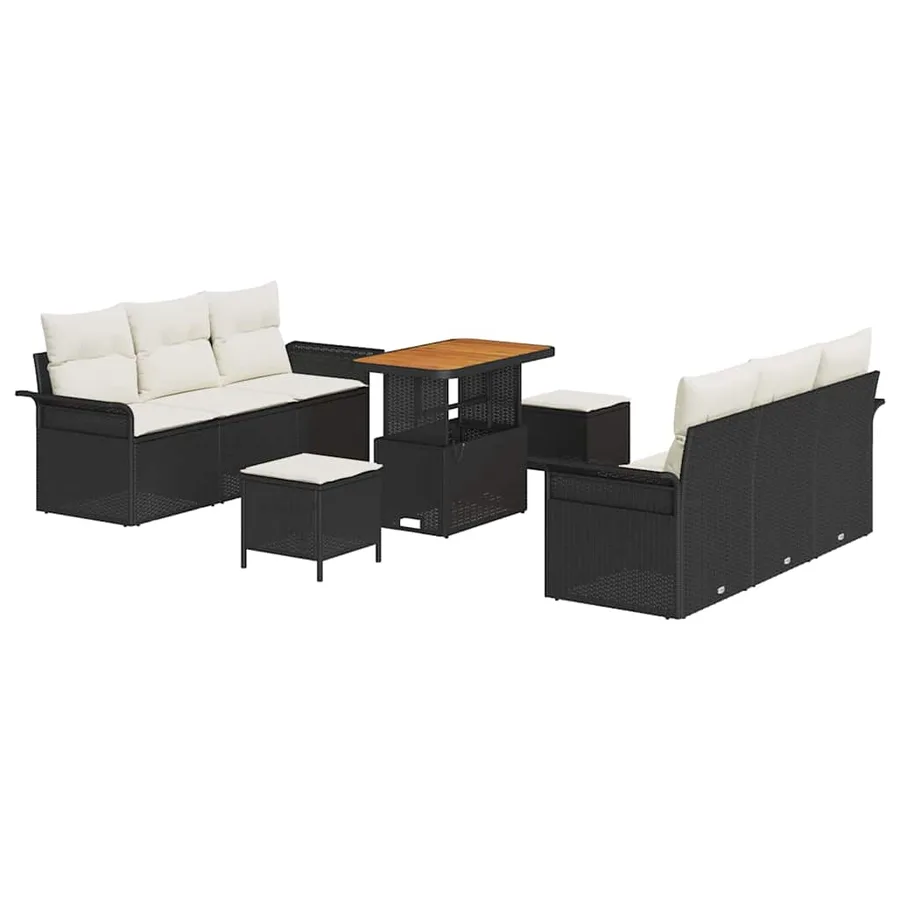 Ensemble de canapé de jardin avec coussin 9 pcs Noir polyrotin - 2