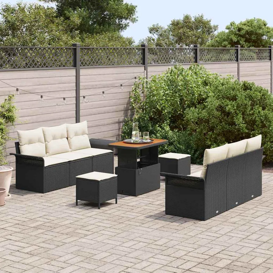 Ensemble de canapé de jardin avec coussin 9 pcs Noir polyrotin - 3