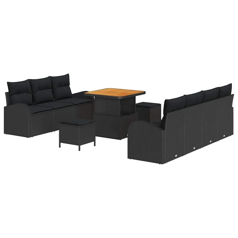 Ensemble de canapé de jardin avec coussin 10 pcs Noir polyrotin - 2