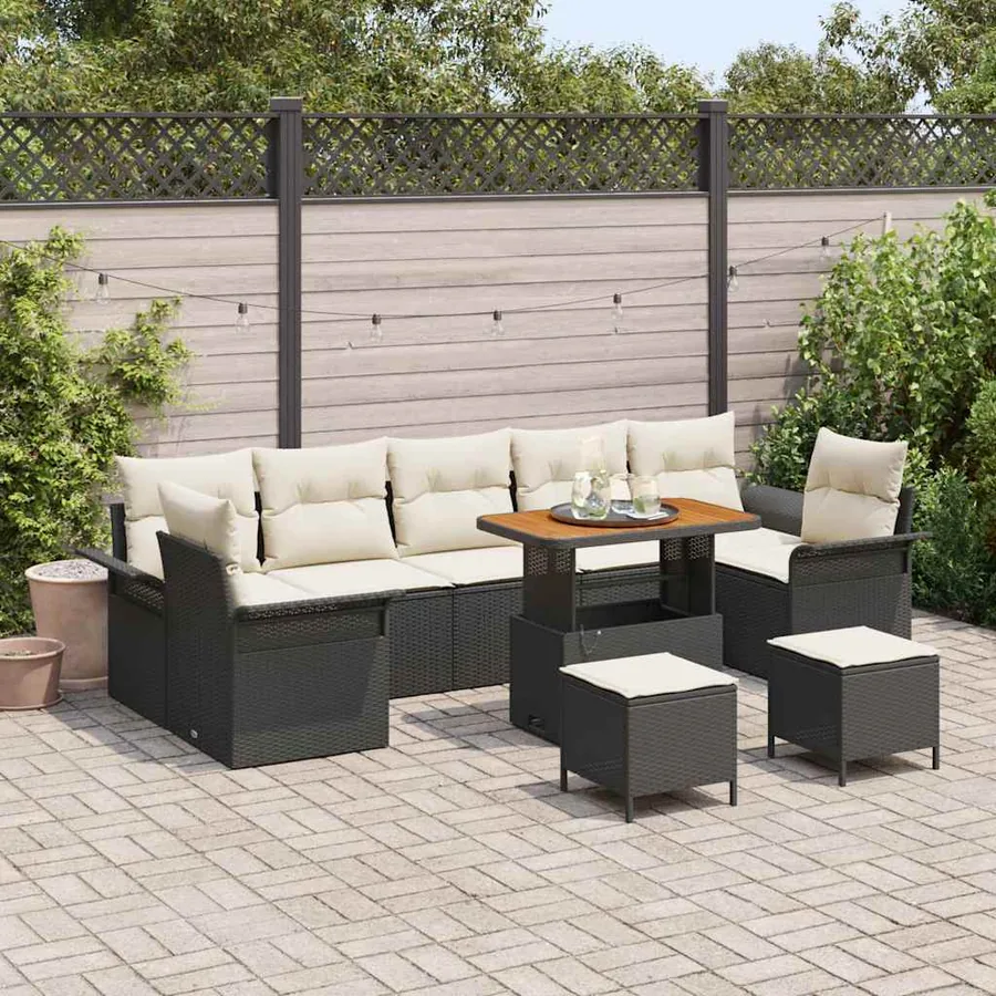 Ensemble de canapé de jardin avec coussin 10 pcs Noir polyrotin