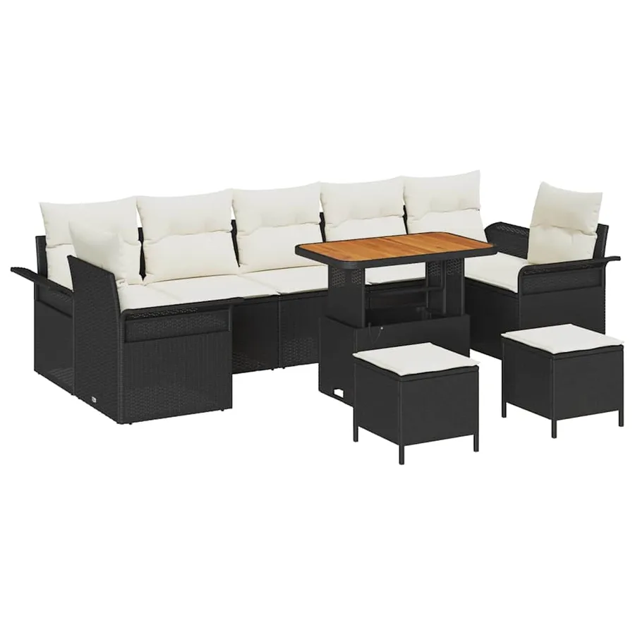 Ensemble de canapé de jardin avec coussin 10 pcs Noir polyrotin - 2