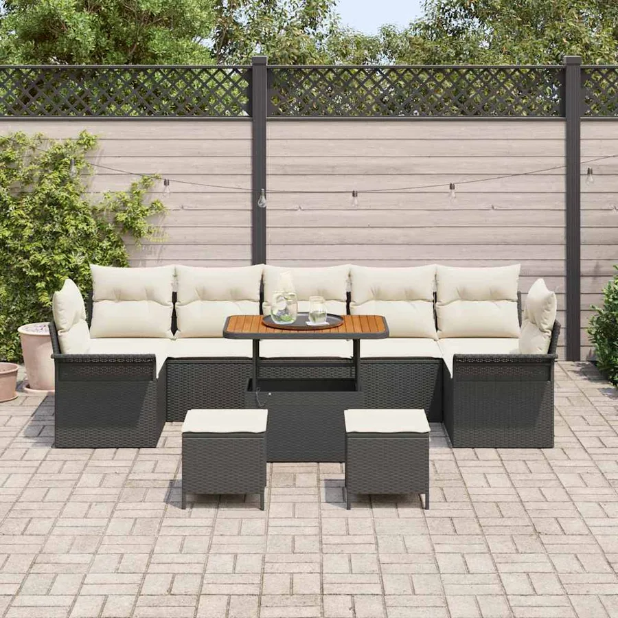 Ensemble de canapé de jardin avec coussin 10 pcs Noir polyrotin - 3