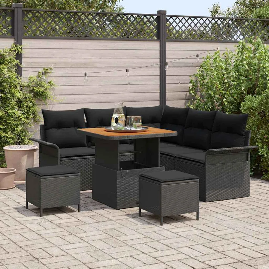 Ensemble de canapé de jardin avec coussin 8 pcs Noir polyrotin