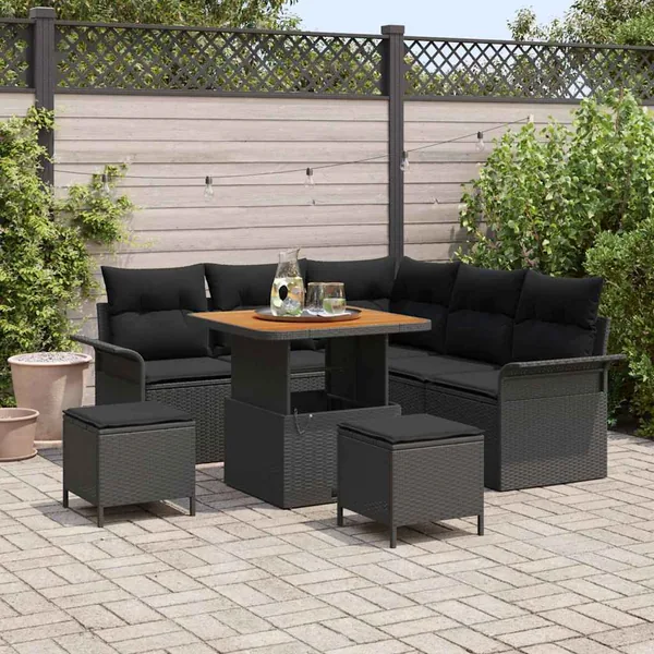 Ensemble de canapé de jardin avec coussin 8 pcs Noir polyrotin