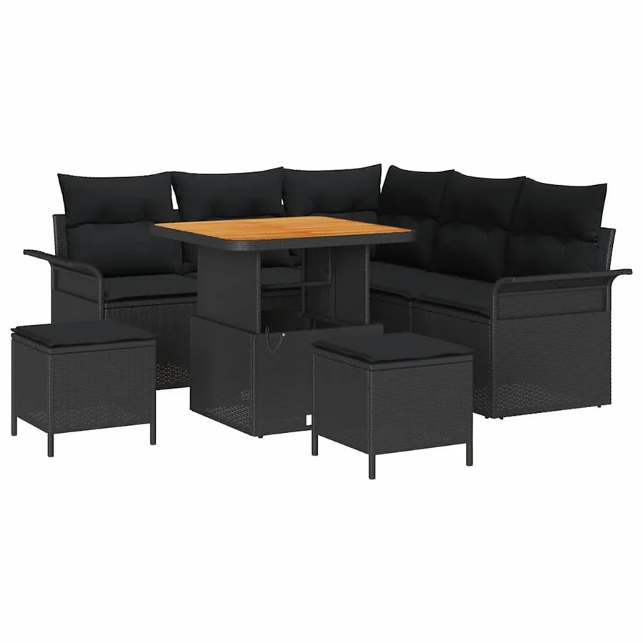 Ensemble de canapé de jardin avec coussin 8 pcs Noir polyrotin - 2