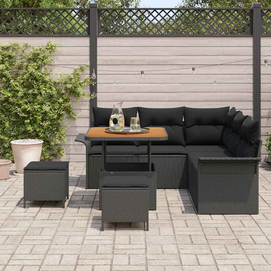 Ensemble de canapé de jardin avec coussin 8 pcs Noir polyrotin - 3