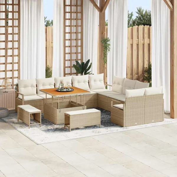 Ensemble de canapé de jardin 13 pcs Beige polyrotin