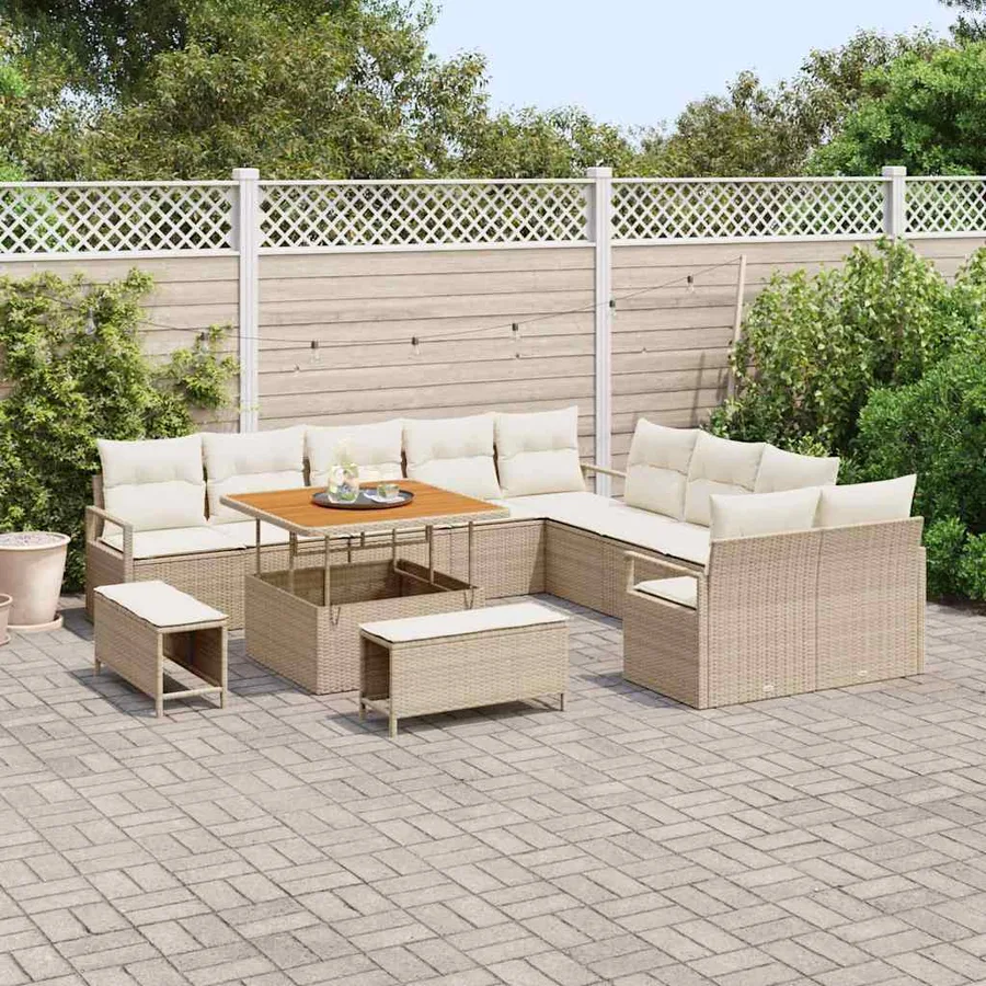 Ensemble de canapé de jardin 13 pcs Beige polyrotin - 3