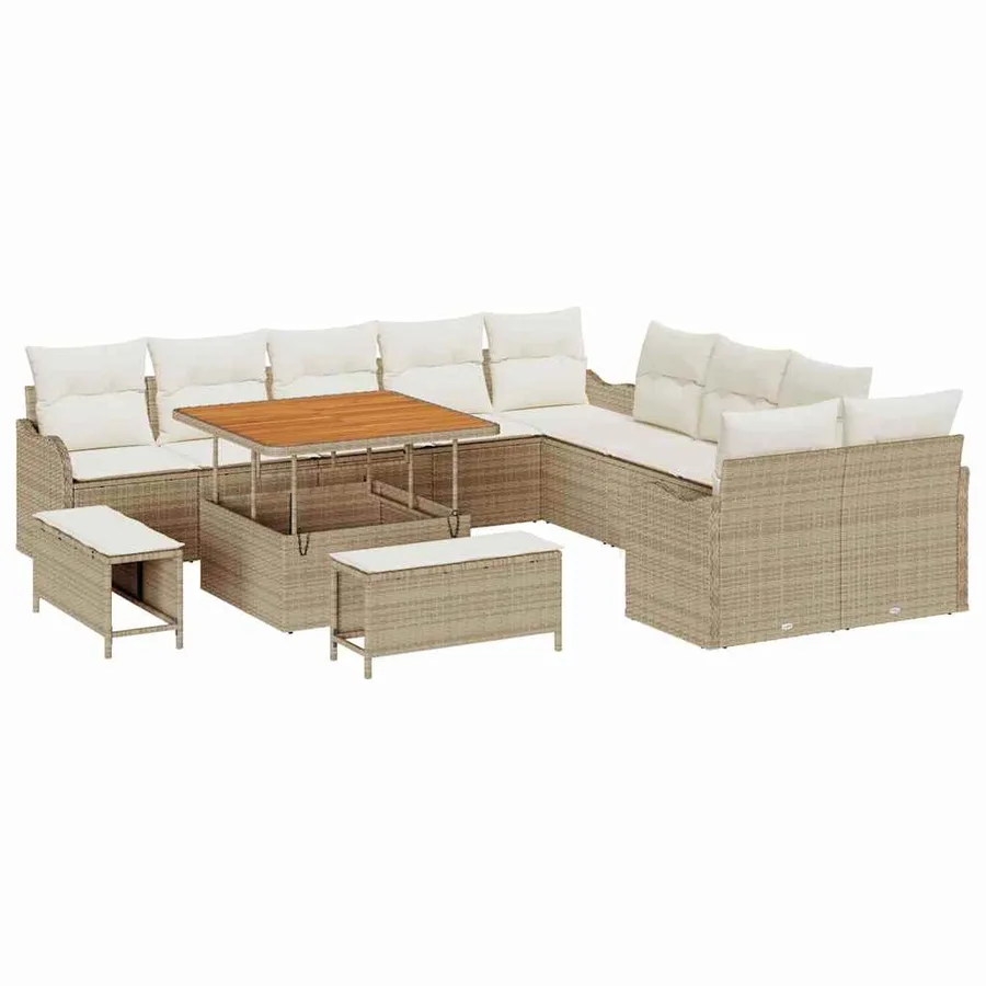 Ensemble de canapé de jardin 13 pcs Beige polyrotin - 2
