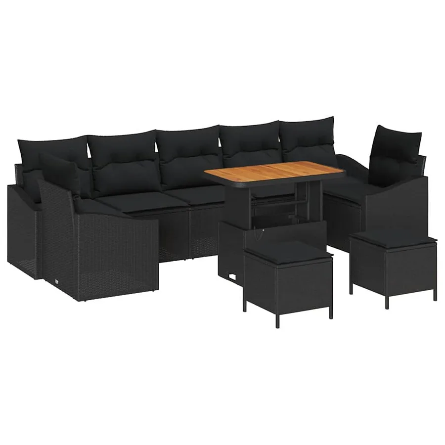 Ensemble de canapé de jardin avec coussin 10 pcs Noir polyrotin - 2