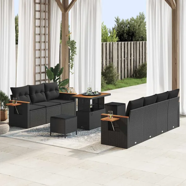 Ensemble de canapé de jardin 10 pcs Noir polyrotin