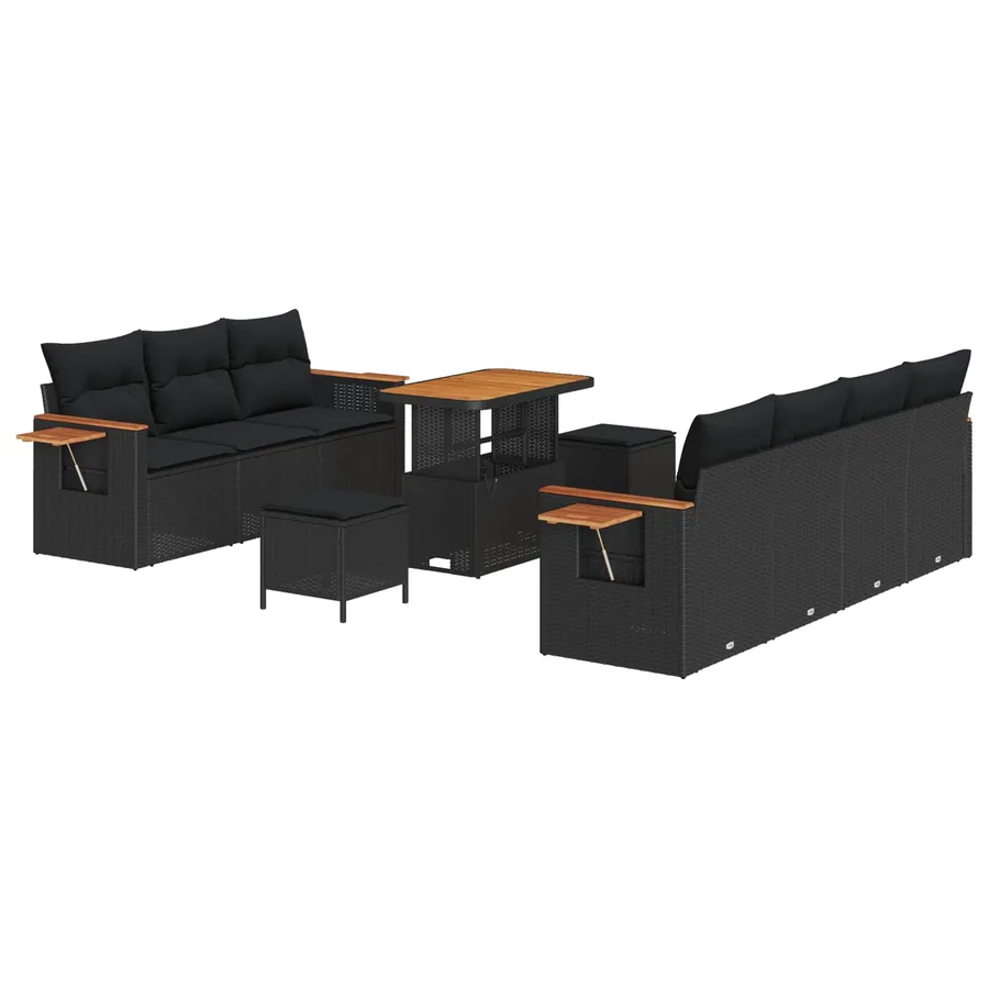 Ensemble de canapé de jardin 10 pcs Noir polyrotin - 2