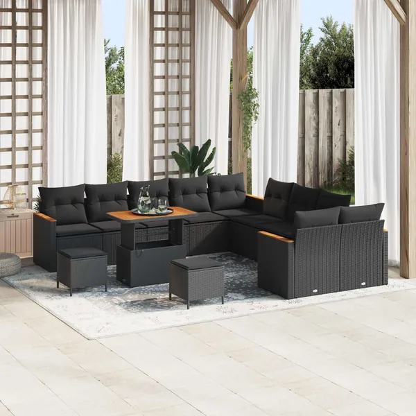 Ensemble de canapé de jardin 13 pcs Noir polyrotin
