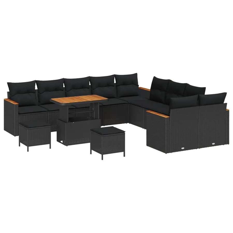 Ensemble de canapé de jardin 13 pcs Noir polyrotin - 2