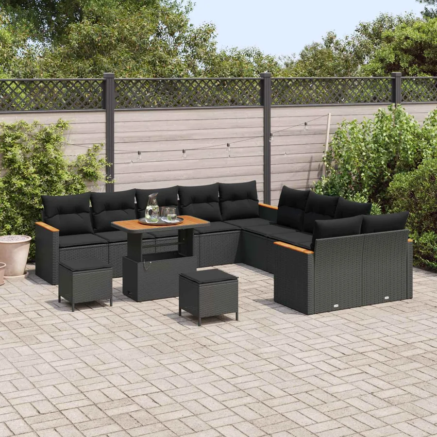 Ensemble de canapé de jardin 13 pcs Noir polyrotin - 3