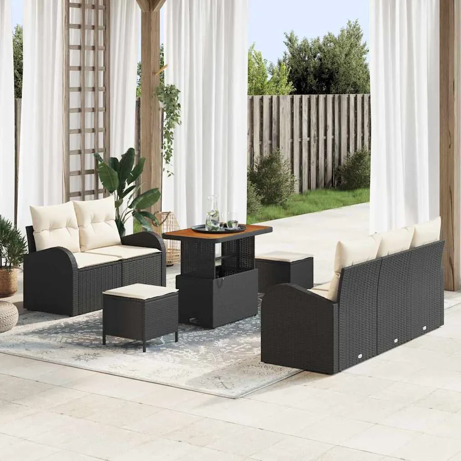 Ensemble de canapé de jardin avec coussin 8 pcs Noir polyrotin