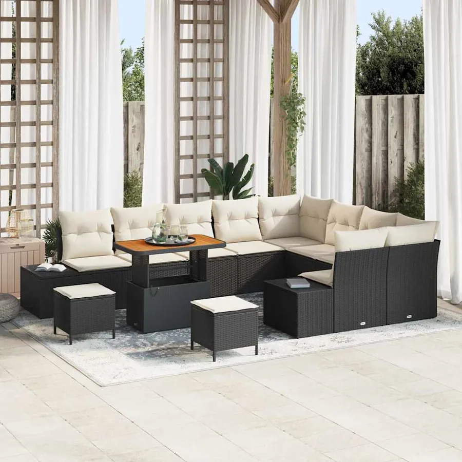 Ensemble de canapé de jardin avec coussin 12 pcs Noir polyrotin