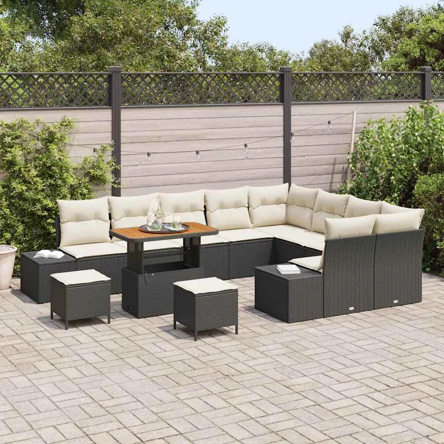 Ensemble de canapé de jardin avec coussin 12 pcs Noir polyrotin - 3