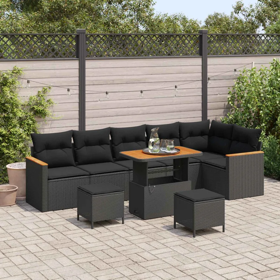 Ensemble de canapé de jardin 9 pcs Noir polyrotin