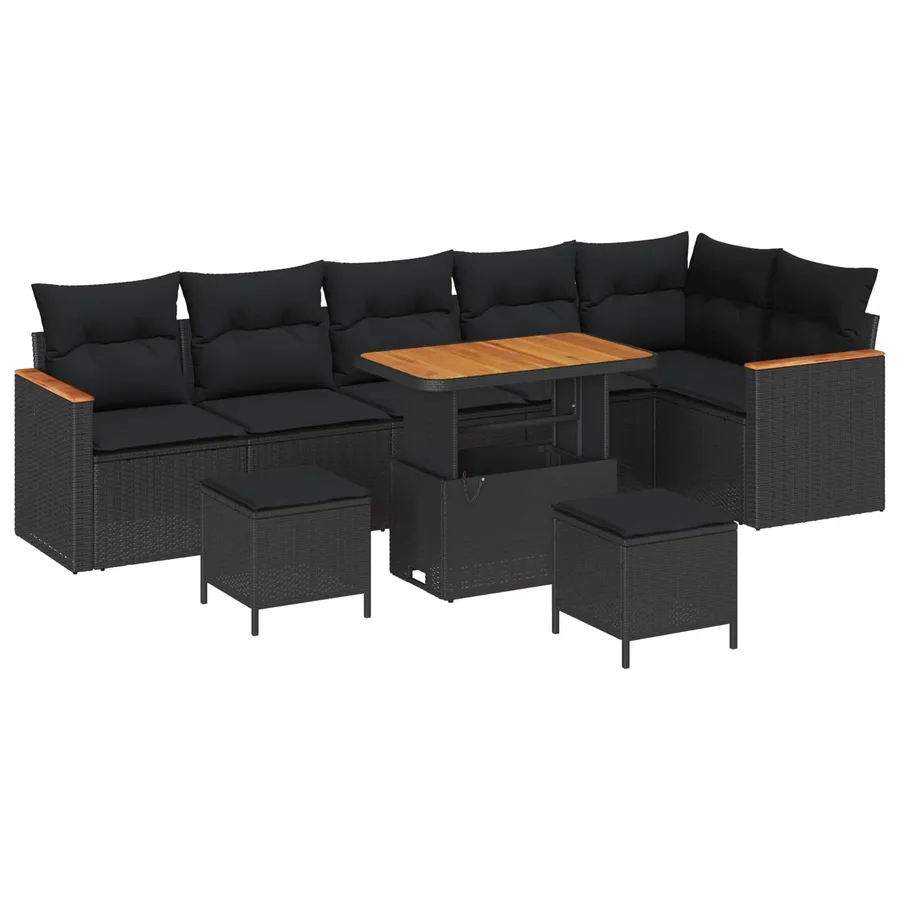 Ensemble de canapé de jardin 9 pcs Noir polyrotin - 2
