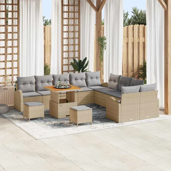Ensemble de canapé de jardin 13 pcs Beige polyrotin